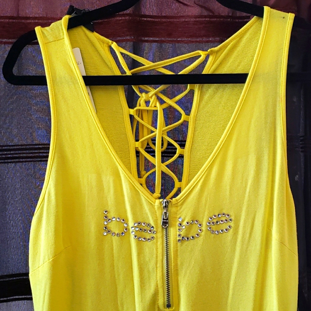 Bebe yellow jumpsuit with Swarovski crystals